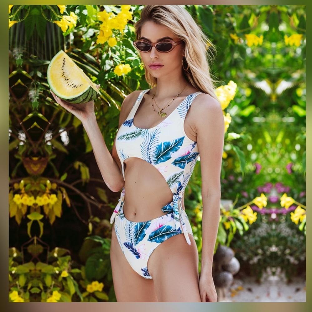 Tropical Tie Sides One Piece Swimsuit